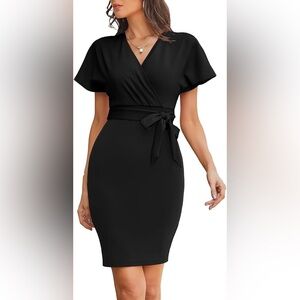 Grace Karin Black Flutter Sleeve Mini MIDI Dress XL